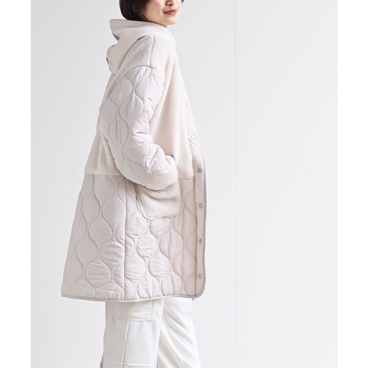 ボア×ウェーブキルト切替ノーカラーコート | rps | 詳細画像3