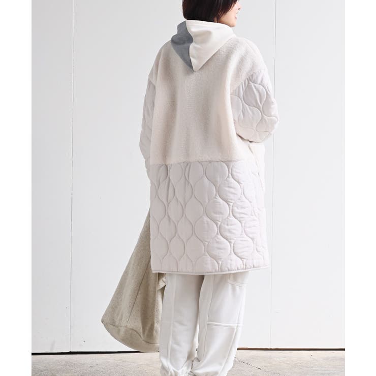 ボア×ウェーブキルト切替ノーカラーコート | rps | 詳細画像4