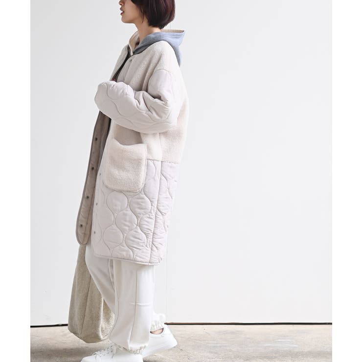 ボア×ウェーブキルト切替ノーカラーコート | rps | 詳細画像5