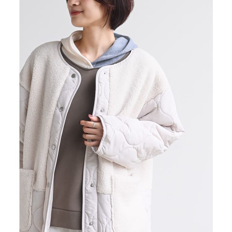 ボア×ウェーブキルト切替ノーカラーコート | rps | 詳細画像6