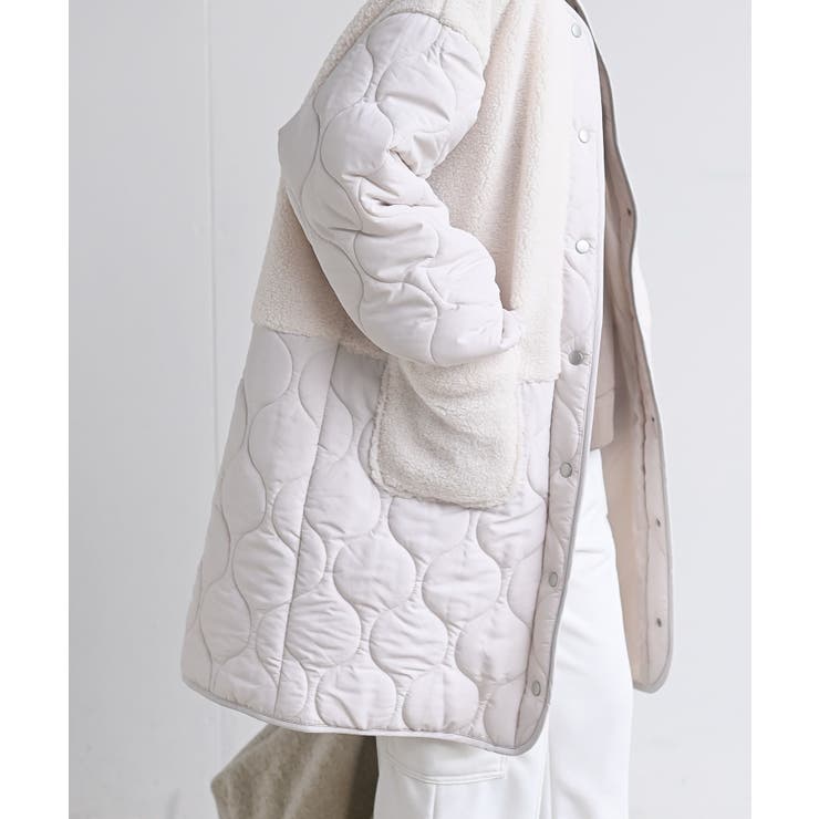 ボア×ウェーブキルト切替ノーカラーコート | rps | 詳細画像9