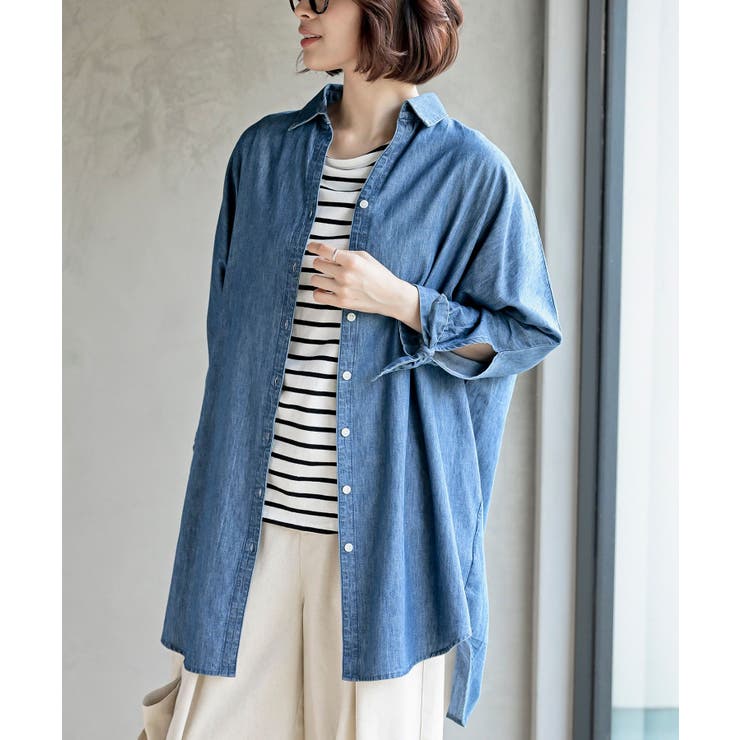 リボン袖デニムシャツチュニック | rps | 詳細画像1 
