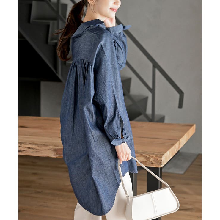 リボン袖デニムシャツチュニック | rps | 詳細画像17 