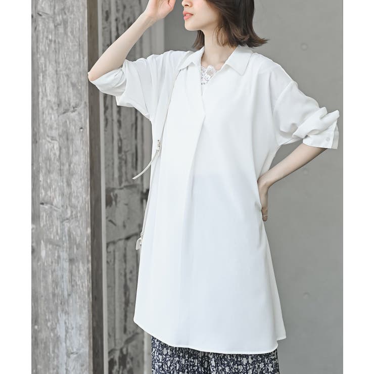 オフホワイト | ７分袖スキッパーシャツワンピース | rps