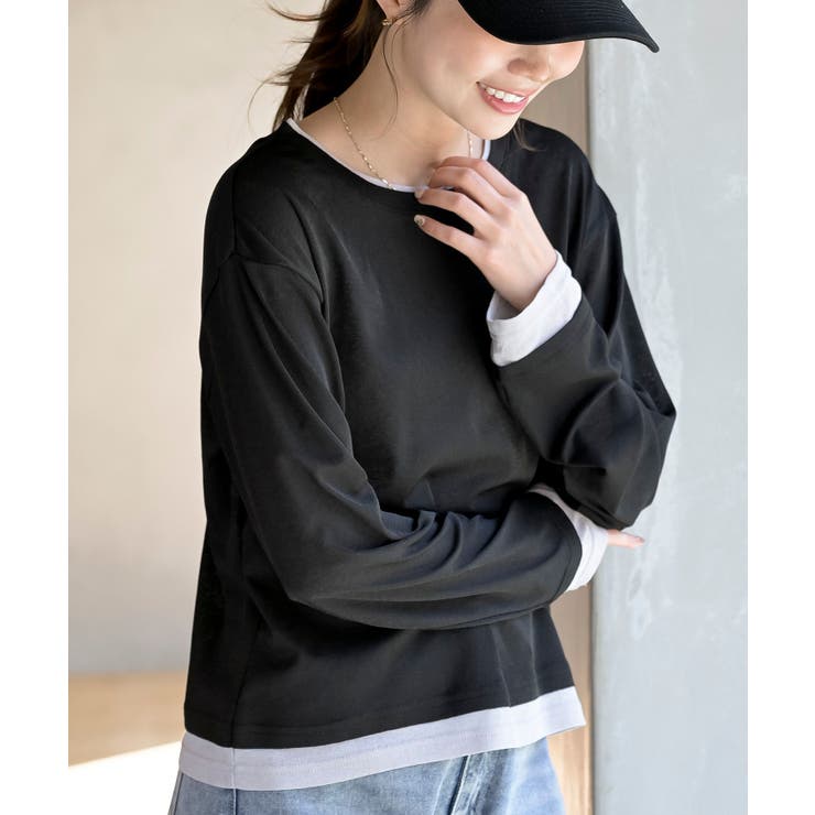 ブラック | フェイクレイヤードシアーカットソー | rps