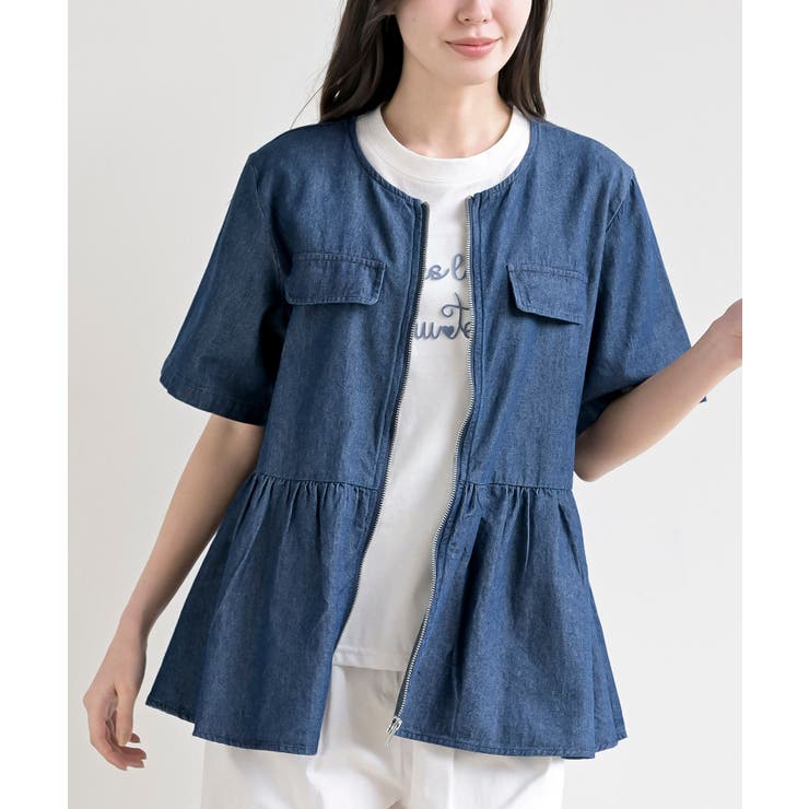 ネイビー | ハーフスリーブデニムペプラムジャケット | rps