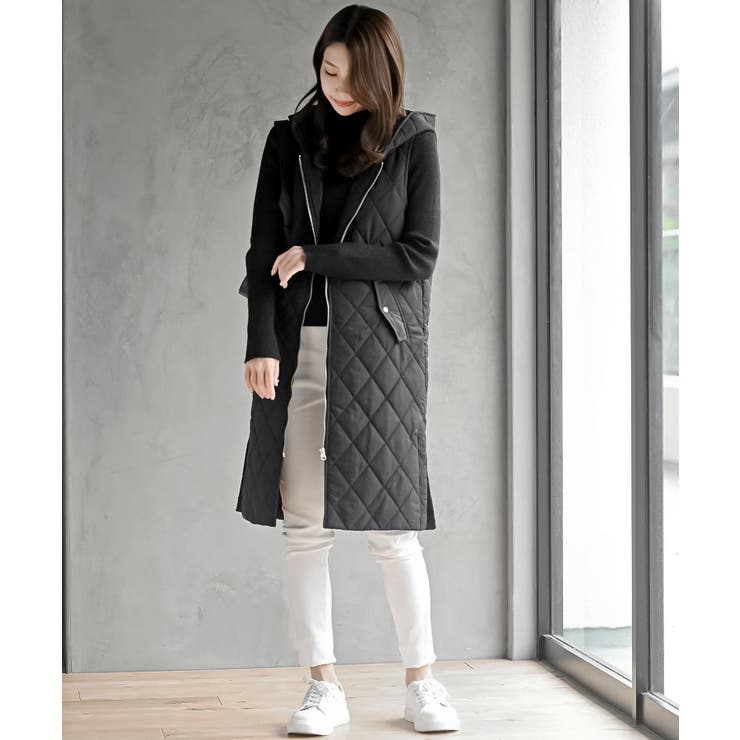 キルトフードZIPロングベスト[品番：RPSW0004090]｜rps