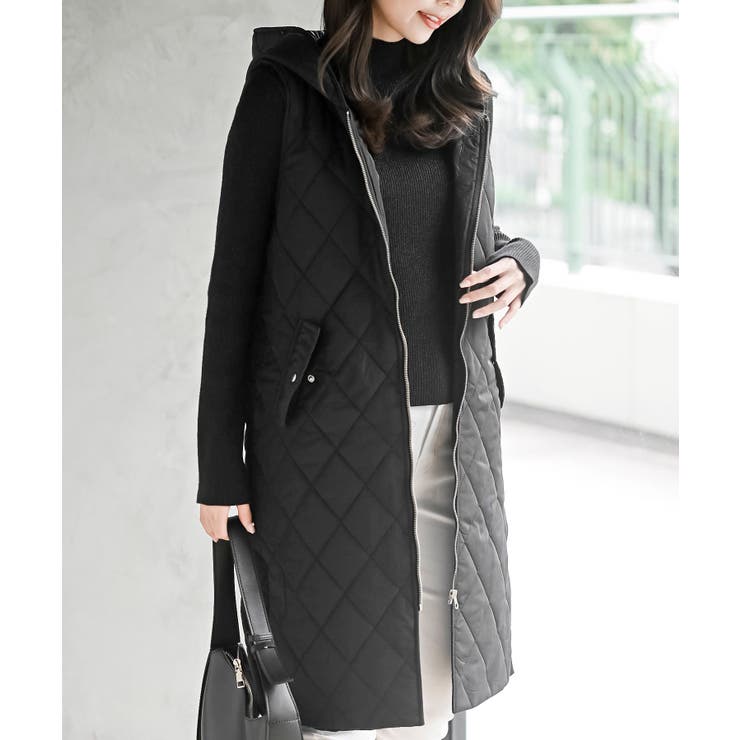 ブラック | キルトフードＺＩＰロングベスト | rps