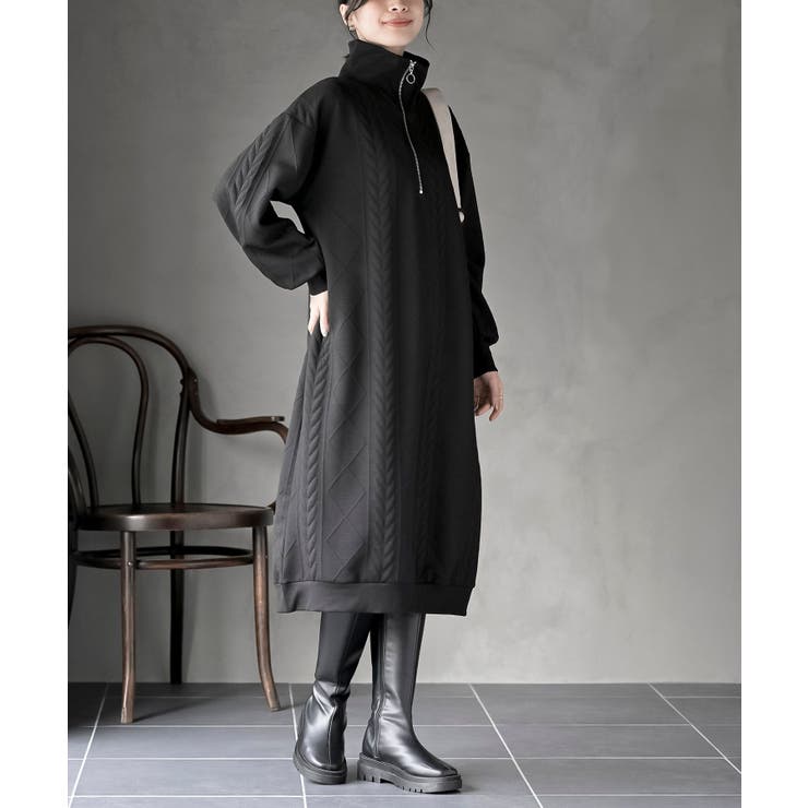 ふくれジャガードハーフZIPワンピース[品番：RPSW0004092]｜rps