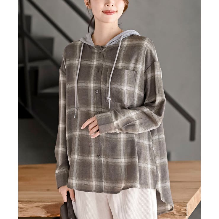 ブラウン | フードツキチェックシャツ | rps