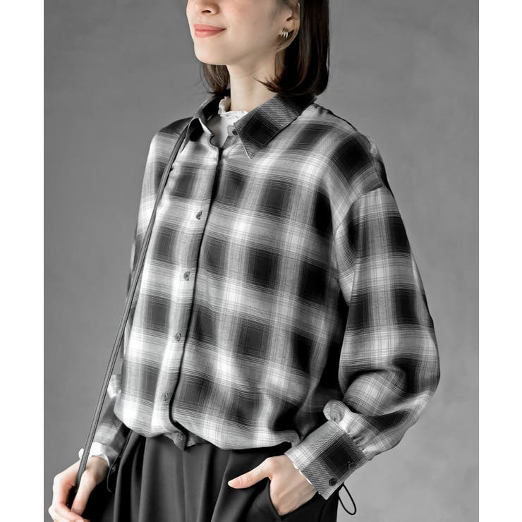 ブラック | 裾ドロストチェックシャツ | rps