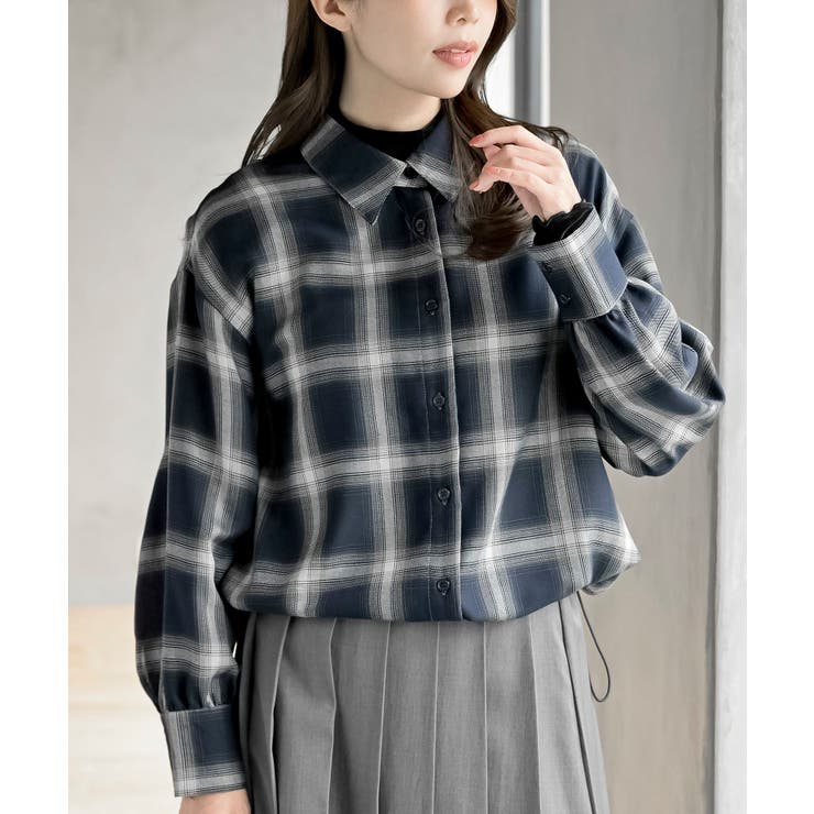 ネイビー | 裾ドロストチェックシャツ | rps