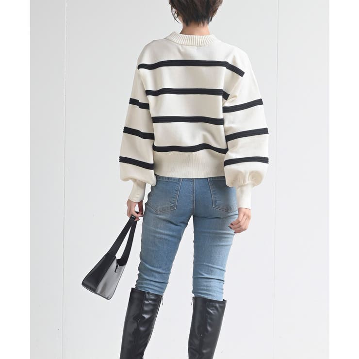 エアーポリエステル立体ボーダーニットプルオーバー[品番：RPSW0003265  