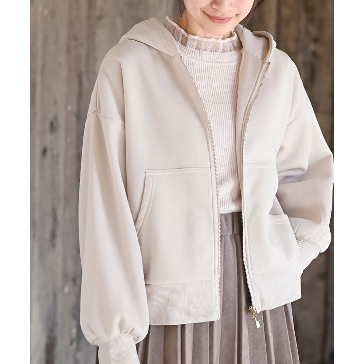 アイボリー | 裏起毛ショートジップパーカー | rps