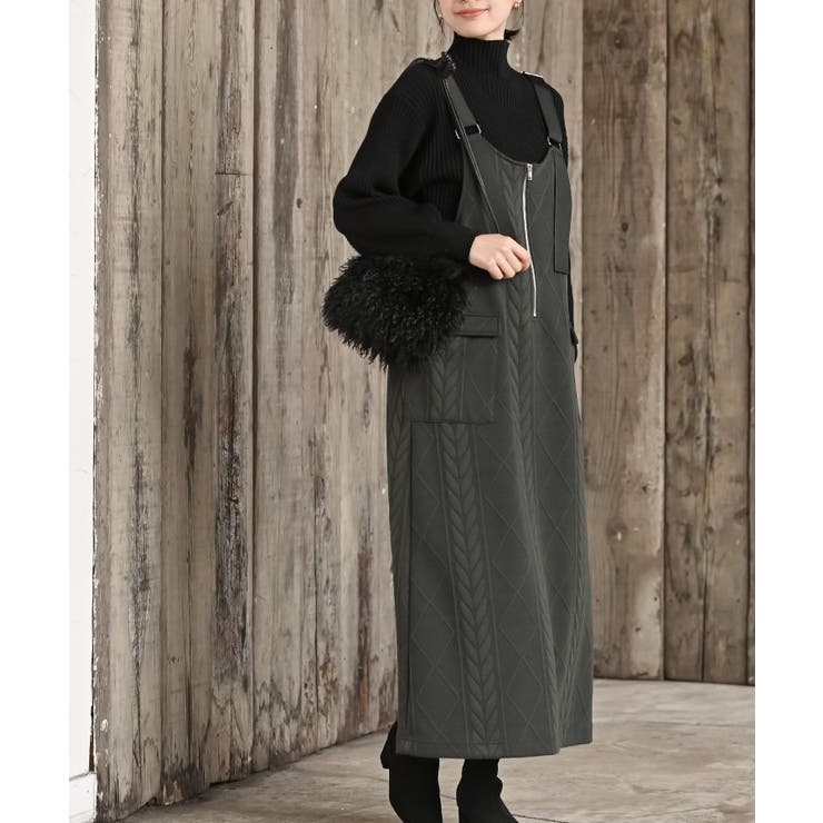 カーキ | ケーブル柄ふくれジャガードジャンスカ | rps