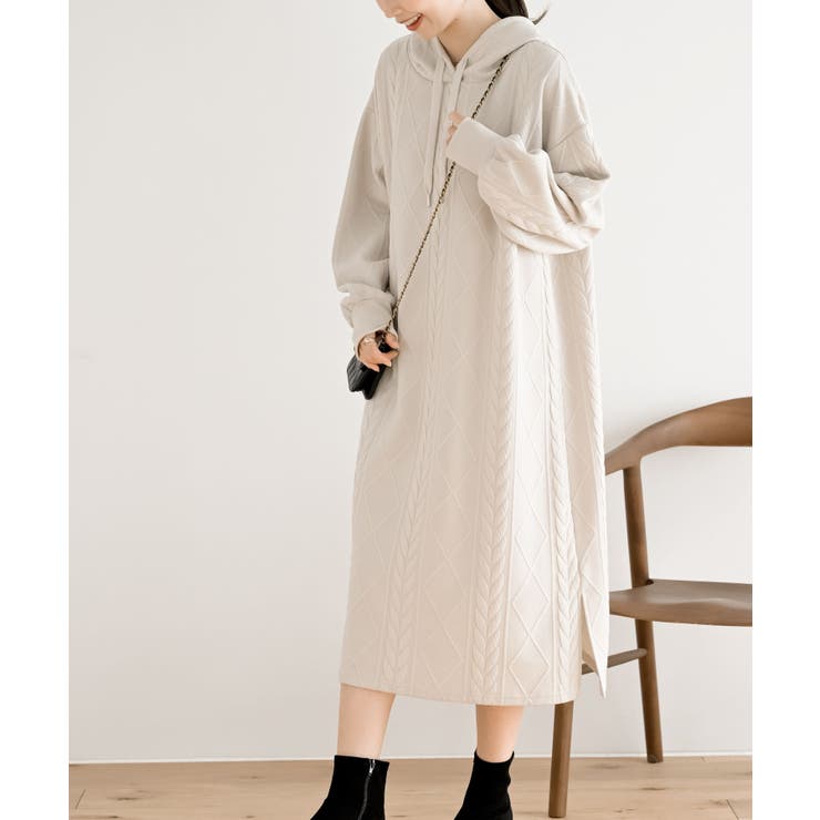 ケーブル柄パーカーワンピース | rps | 詳細画像5 