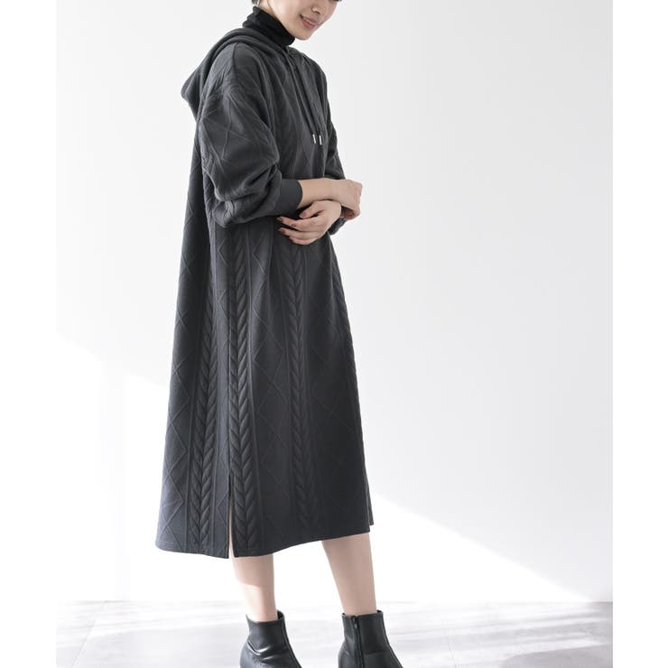 CHACグレー | ケーブル柄パーカーワンピース | rps