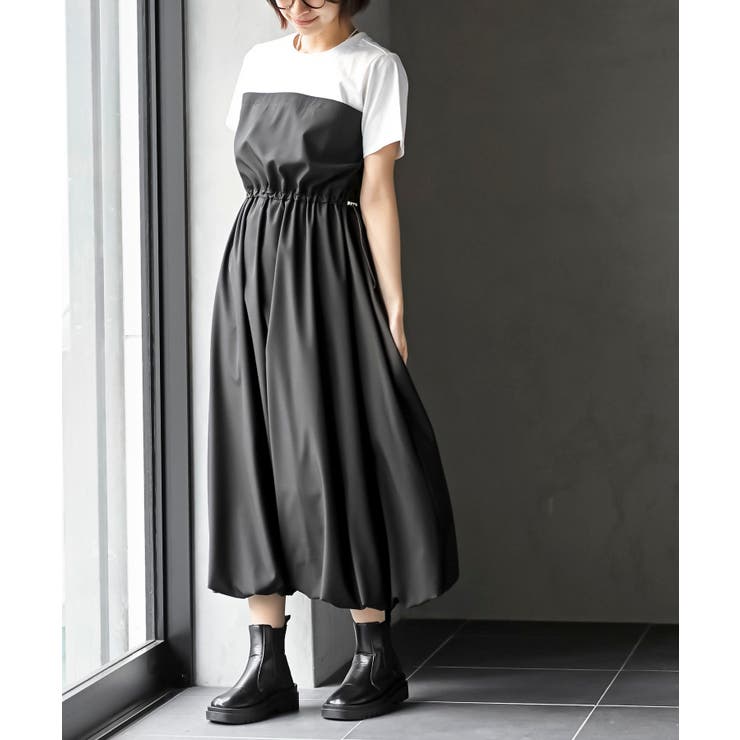 ブラック | カットレイヤー風ドッキングバルーンワンピース | rps