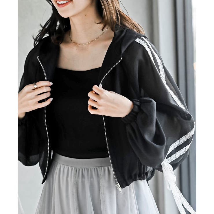 ブラック | レースリボントラックフードシアージャケット | rps