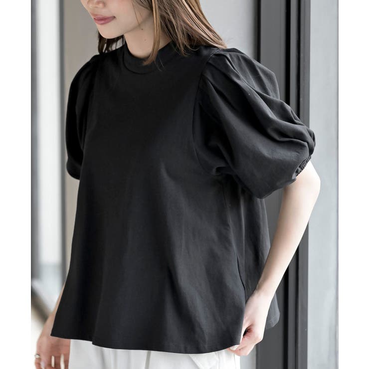 ブラック | スタンドカラーパフスリーブＴ | rps