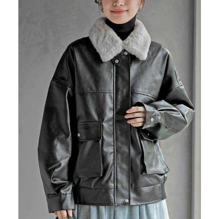 ブラック | ティペット付き合皮ブルゾン | rps