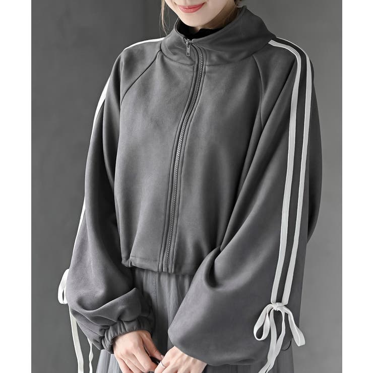 CHACグレー | リボン袖スエードポンチトラックジャケット | rps