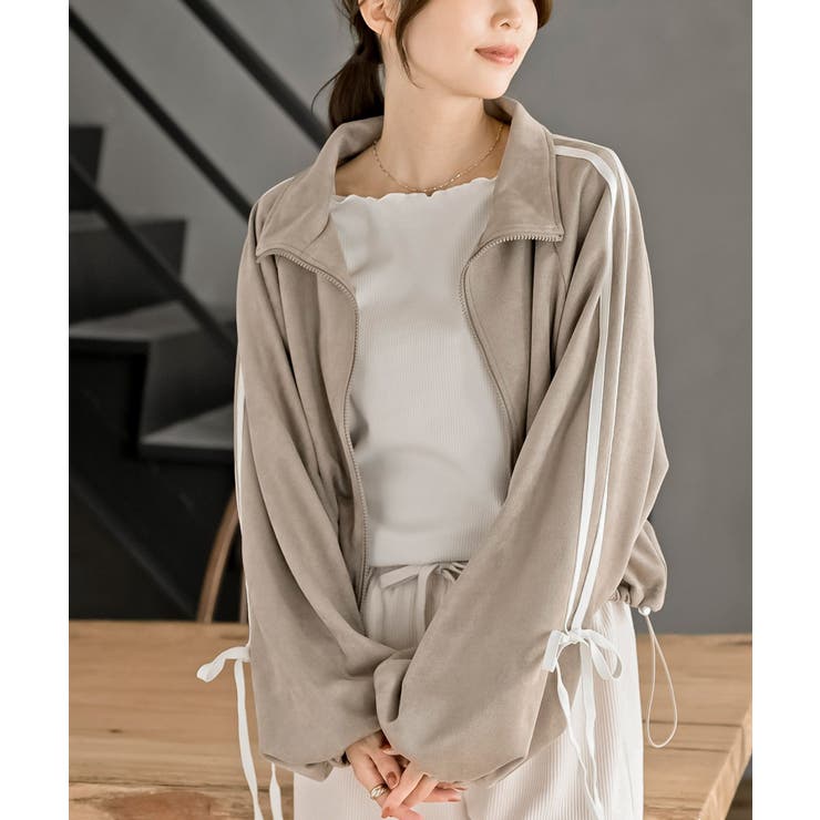 モカ | リボン袖スエードポンチトラックジャケット | rps