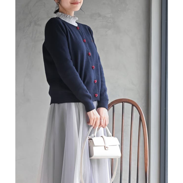 リボン刺繍＆ハートボタンクルーネックカーディガン | rps | 詳細画像10 