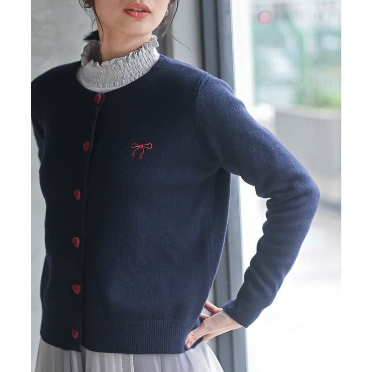 リボン刺繍＆ハートボタンクルーネックカーディガン | rps | 詳細画像13 