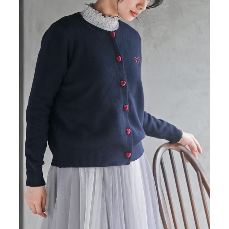 リボン刺繍＆ハートボタンクルーネックカーディガン | rps | 詳細画像15 