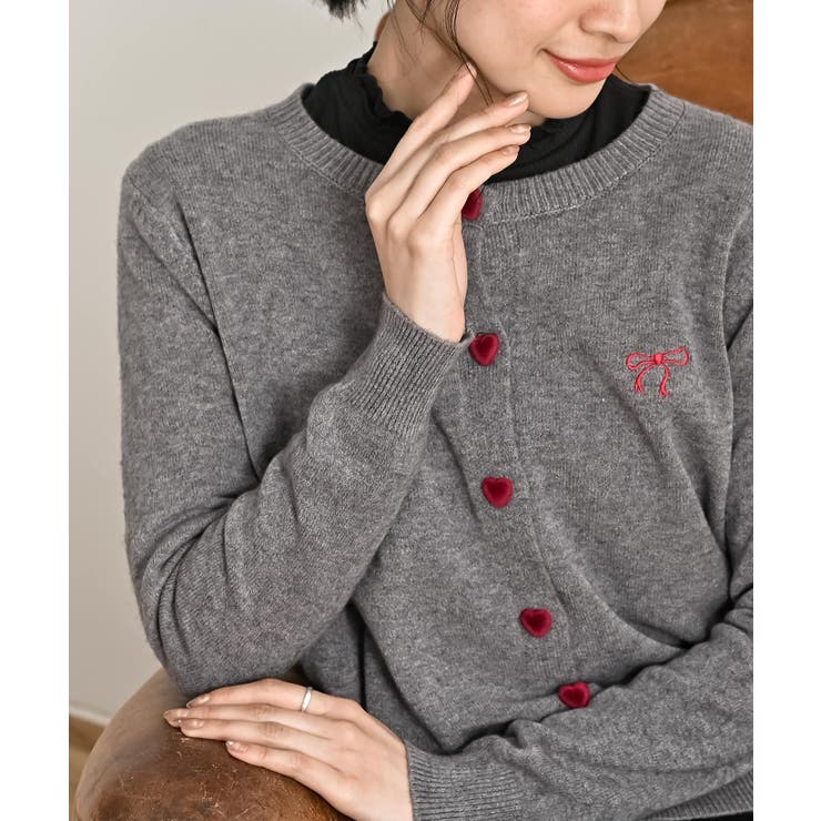 リボン刺繍＆ハートボタンクルーネックカーディガン | rps | 詳細画像19 