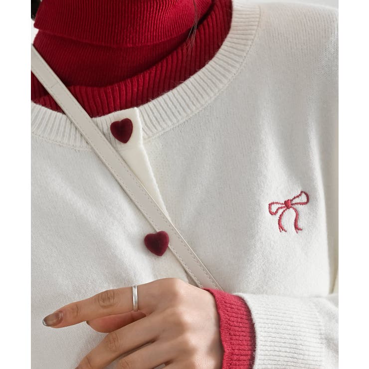 リボン刺繍＆ハートボタンクルーネックカーディガン | rps | 詳細画像8 