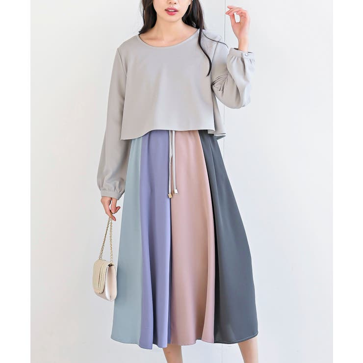 ライトグレー | カラフルパッチワークドッキングワンピース | rps