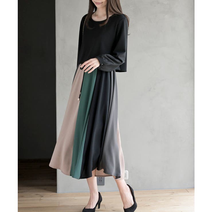 ブラック | カラフルパッチワークドッキングワンピース | rps