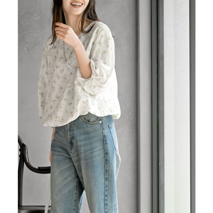 花柄７分袖バルーンブラウス | rps | 詳細画像3 