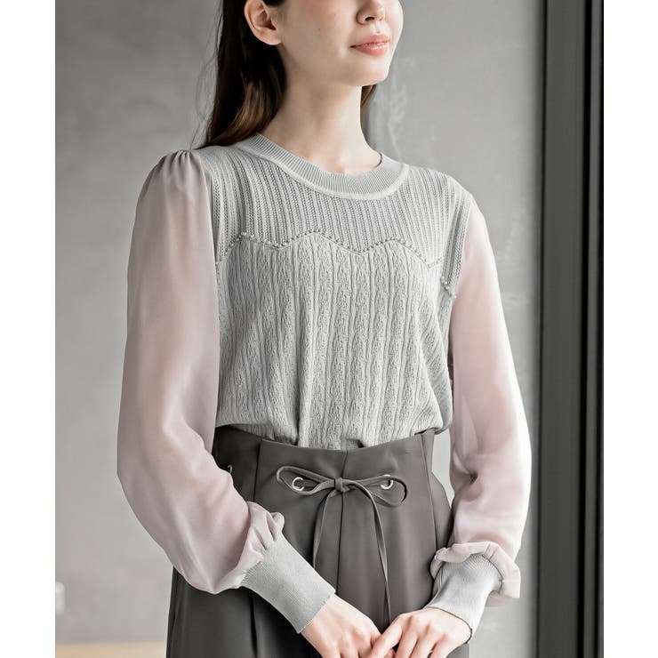 グレー | シアーボリューム袖ニットプルオーバー | rps