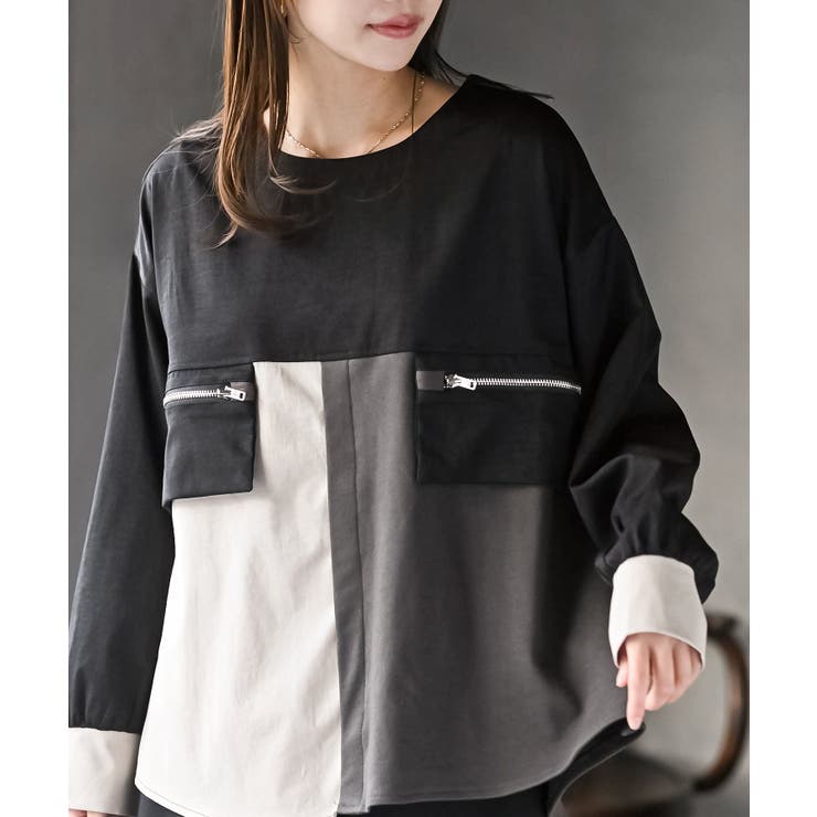 ダブルジップポケット配色ブラウス | rps | 詳細画像1 