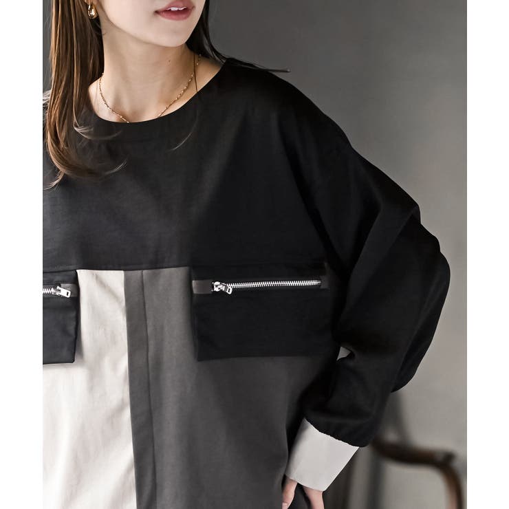 ダブルジップポケット配色ブラウス | rps | 詳細画像8 