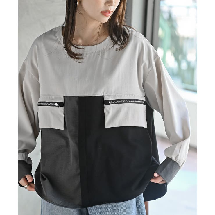 オフベージュ | ダブルジップポケット配色ブラウス | rps
