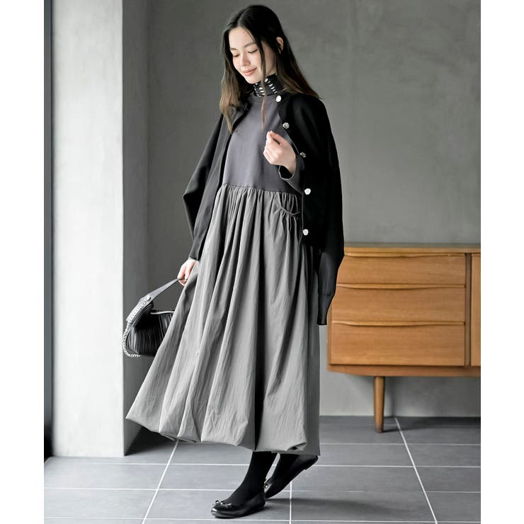 異素材切替バルーンワンピース | rps | 詳細画像10 