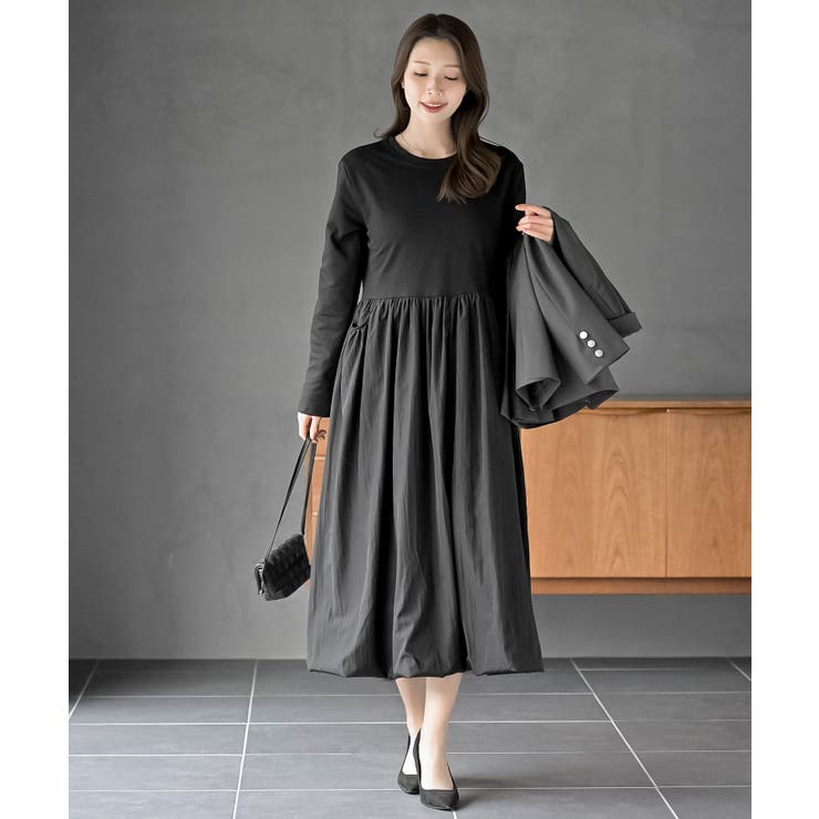 異素材切替バルーンワンピース | rps | 詳細画像11 