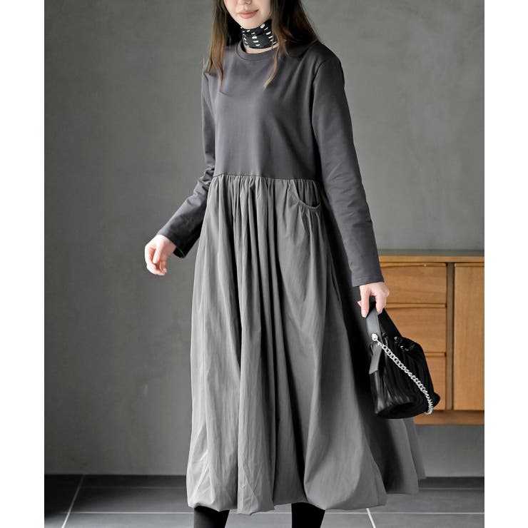 CHACグレー | 異素材切替バルーンワンピース | rps