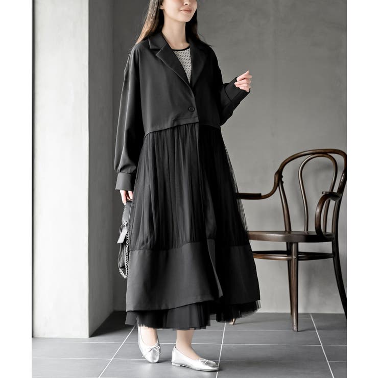 ブラック | チュール切替コートワンピース | rps