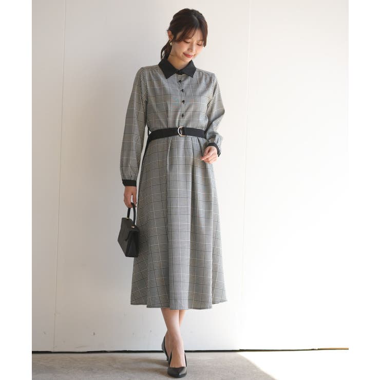 シャツワンピース 長袖 ベルト付き 黒白 ベルト付きクレリックシャツワンピース | アール・ピー・エス(r.p.s
