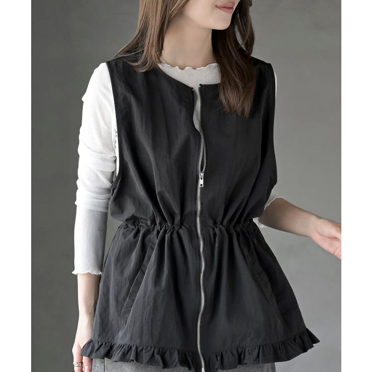 ブラック | ナイロン裾フリルＺＩＰベスト | rps