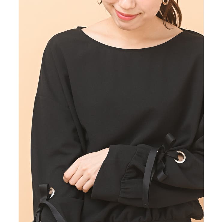 BIGリングリボン袖カットジョーゼットブラウス[品番