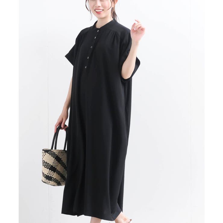 バンドカラーシャツワンピース NAVY M(FREE) バンドカラー長袖シャツワンピース 通販【ニッセン】