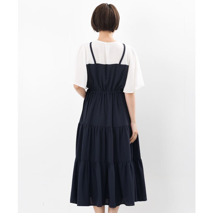 【新品未使用】フラボア　クールカットドレス・ティアード・異素材ドッキング・切替 異素材切替ティアードドッキングワンピース[品番：RPSW0002754]｜rps