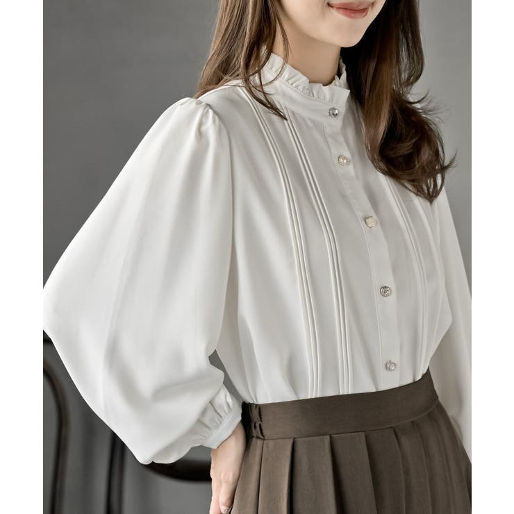 オフホワイト | 多釦ハイネックブラウス | rps