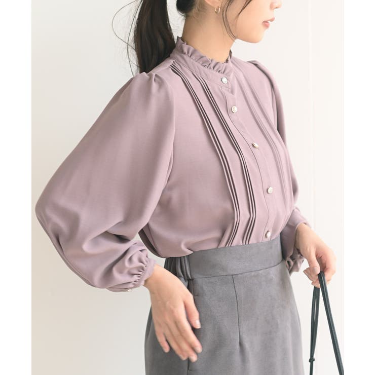 Pベージュ | 多釦ハイネックブラウス | rps